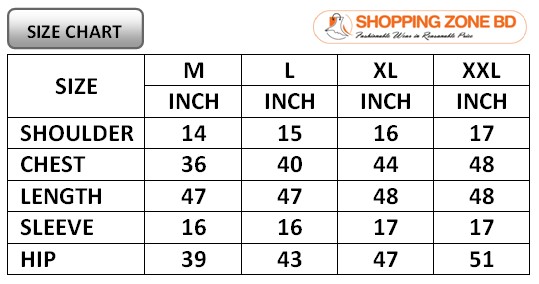 Product size chart image