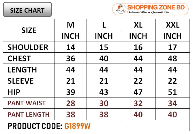Product size chart image