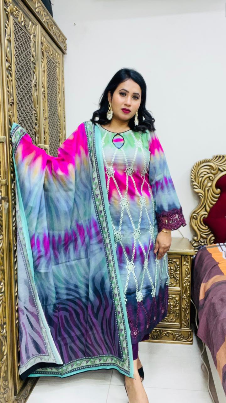 Unstitched Three Pc | ড্রেস কোড -'রংধনু '