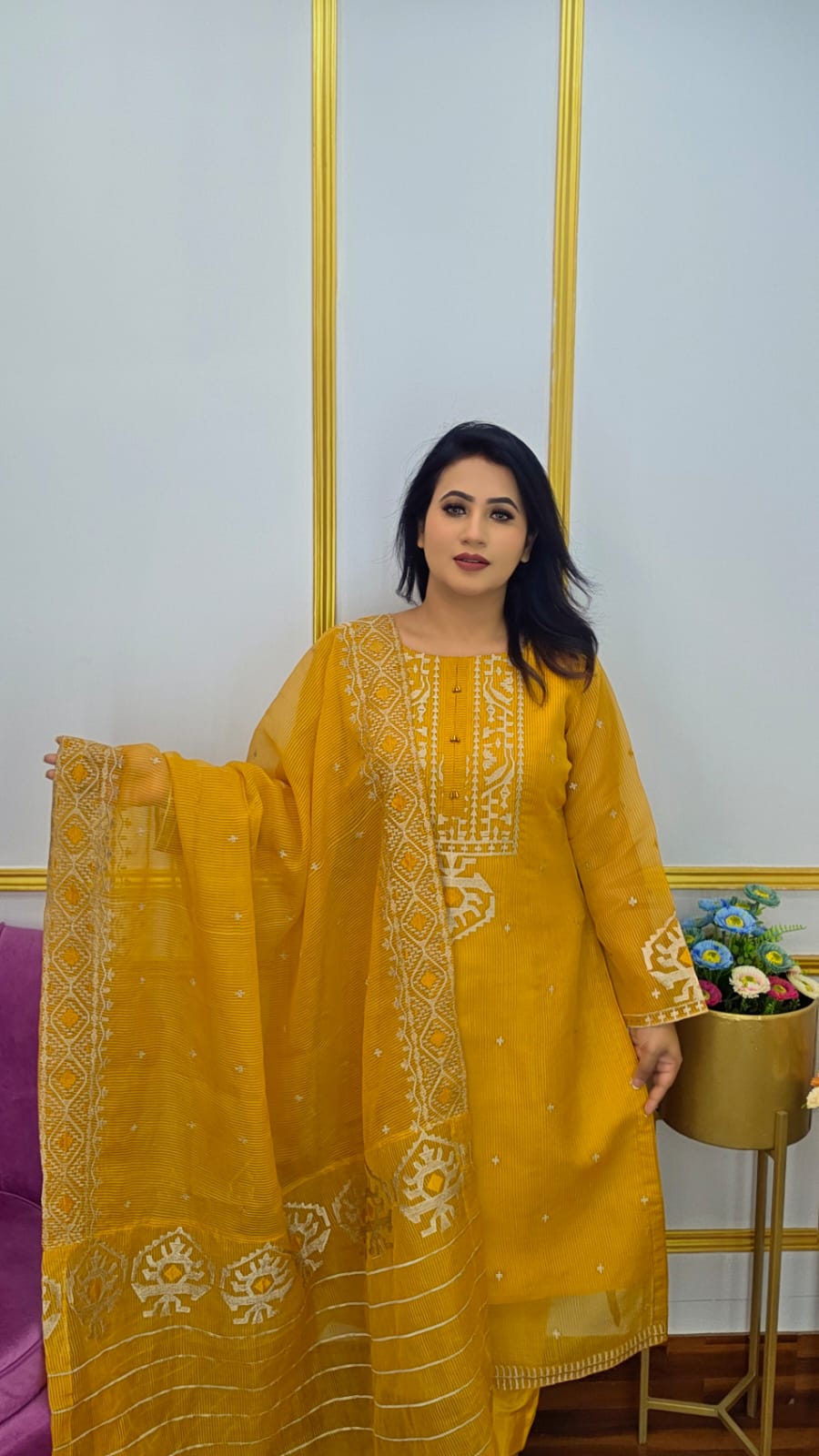 কোটা মসলিন জামদানি ড্রেস | Unstitched Four Piece | Shopping Zone BD | Style #LF1999B #LF1999Y