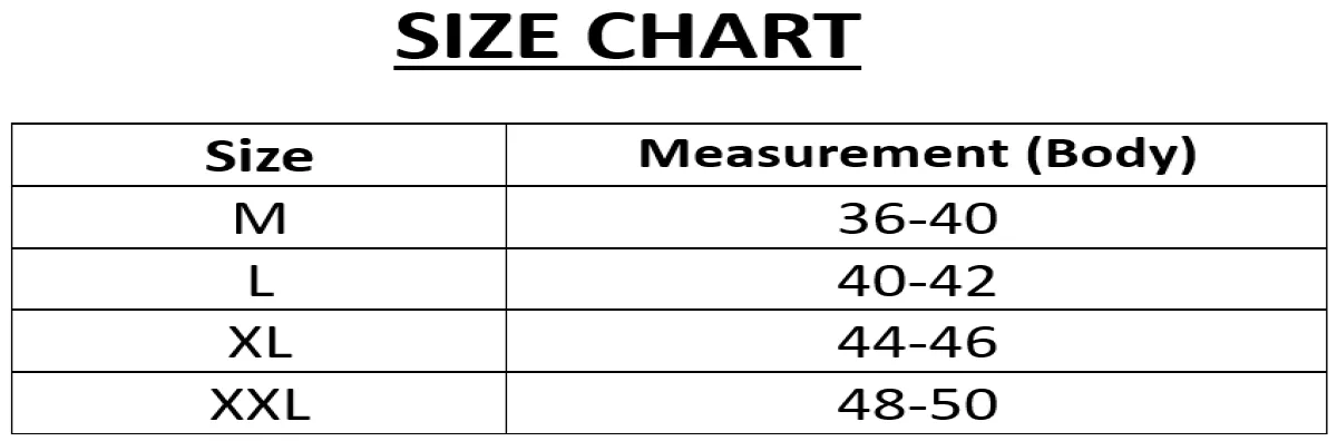 Product size chart image