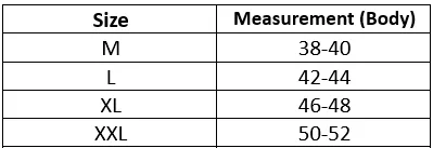 Product size chart image
