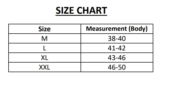 Product size chart image