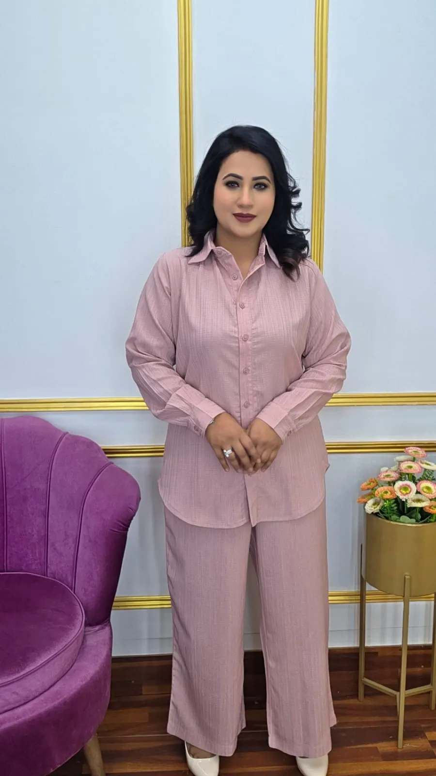 Premium Pink Pop Georgette Co-Ords Set for Women