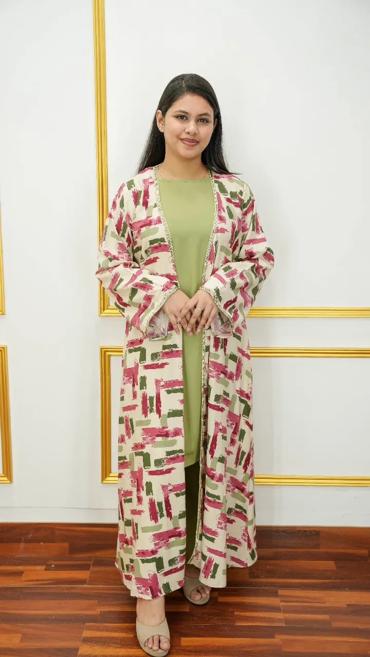 Imported Linen Shrug Gown – Triple Work with Cherry Inner