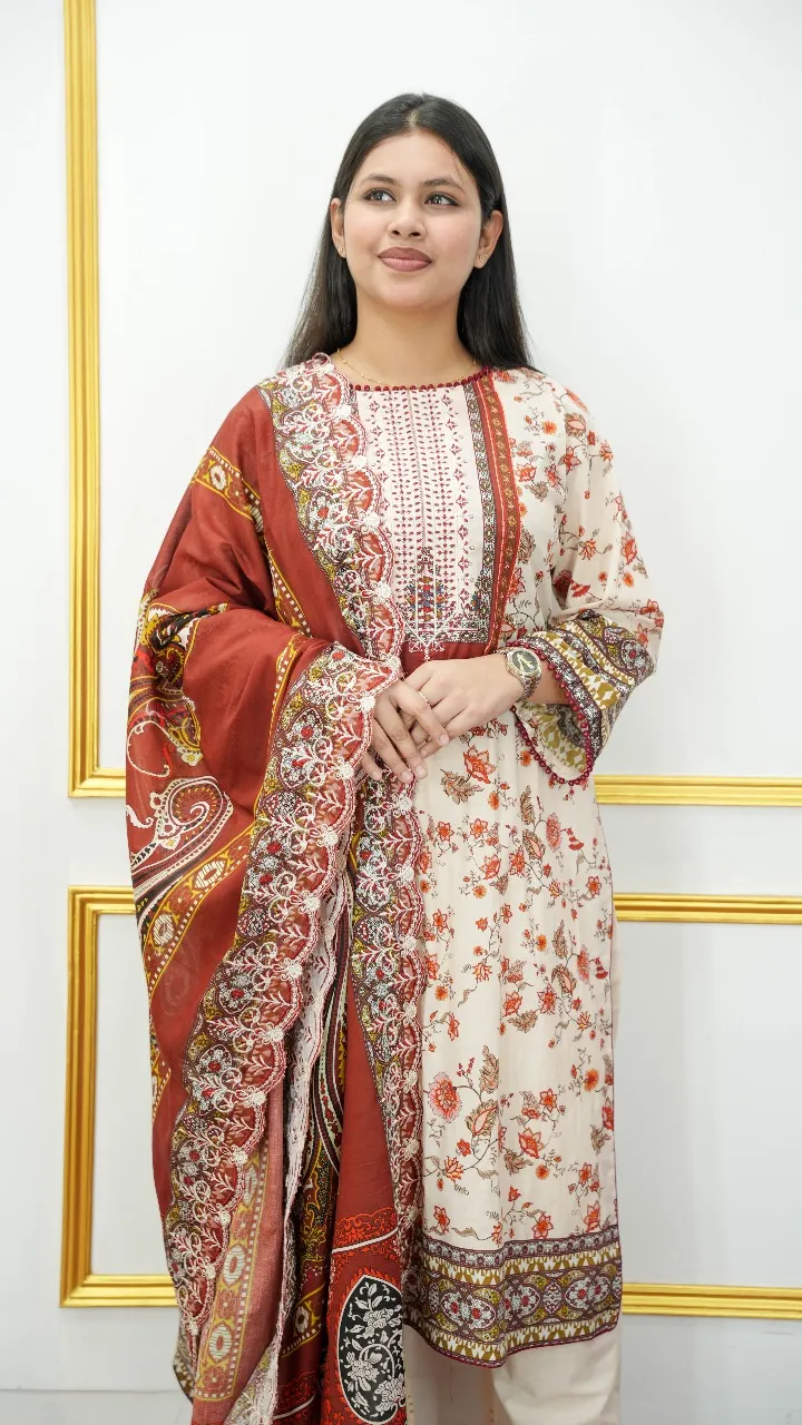 Premium Cotton Unstitched 3-Piece Set – Embroidery Digital Print