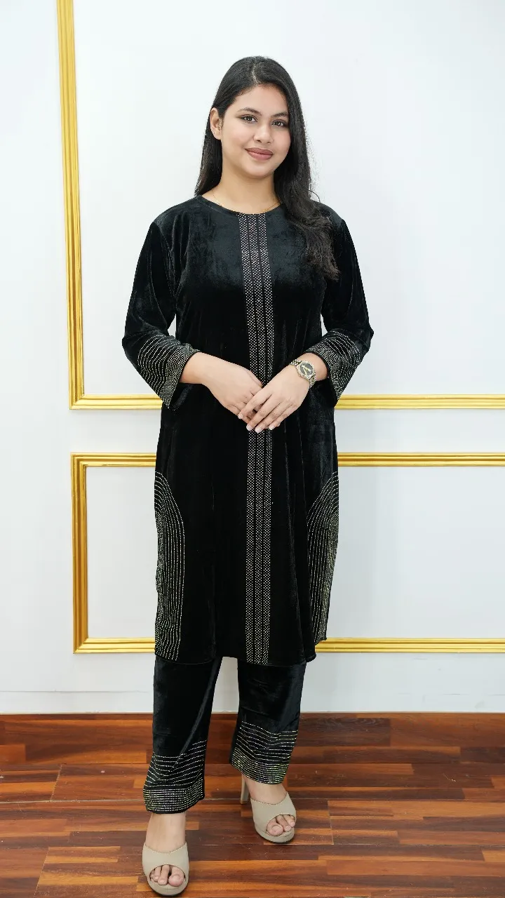 Velvet Two-Piece Set for Women – Top Straight Pant