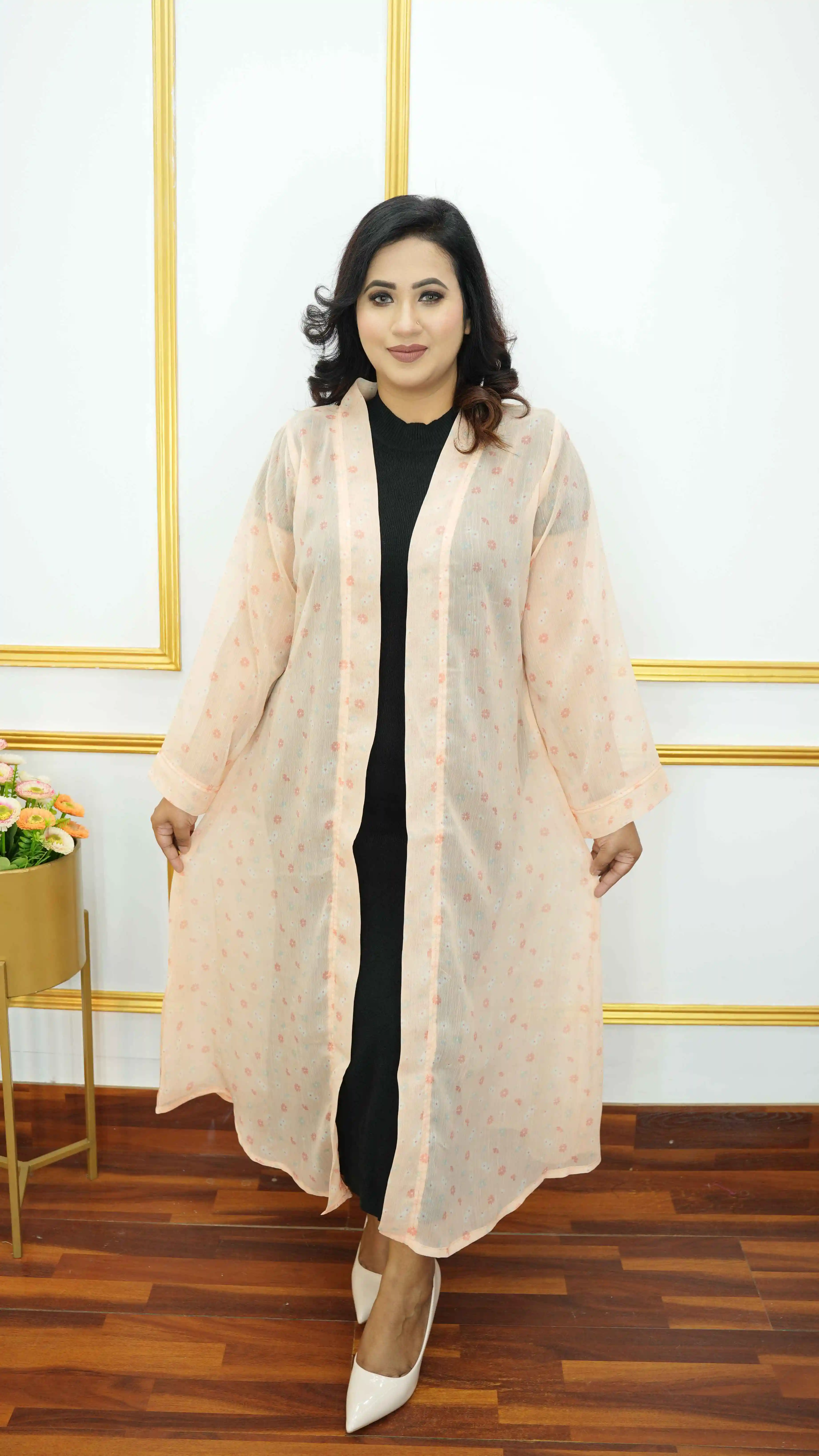 Long Georgette Shrug with Floral Print