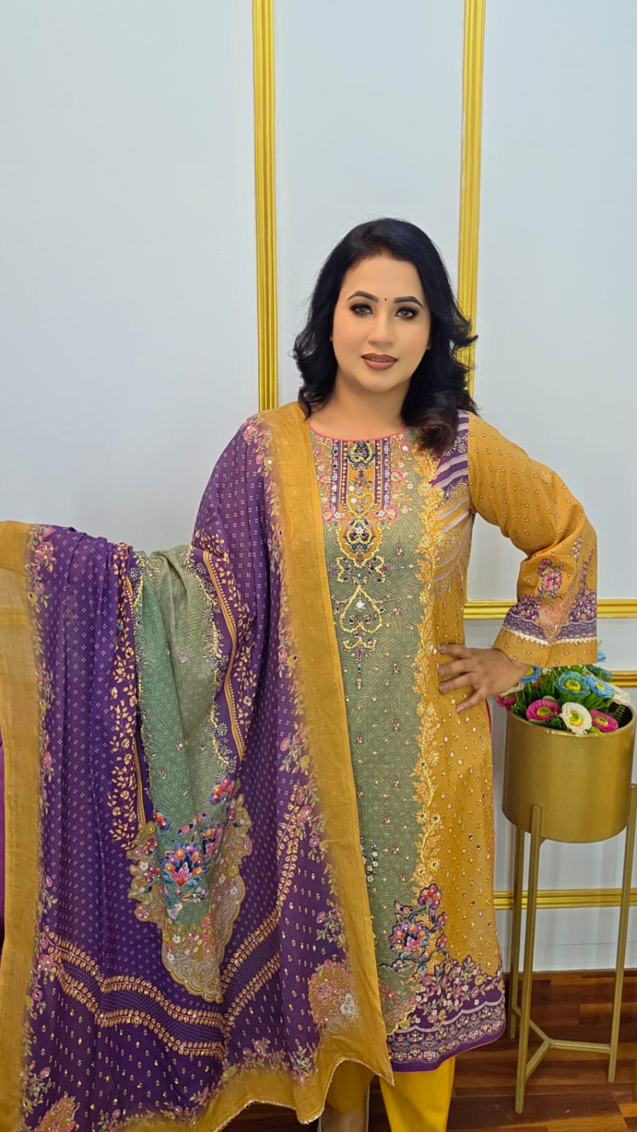 আনস্টিচ থ্রি পিস | Unstitched Three Piece – Salwar Kameez Set | Shopping Zone BD | Style #KD1499Y