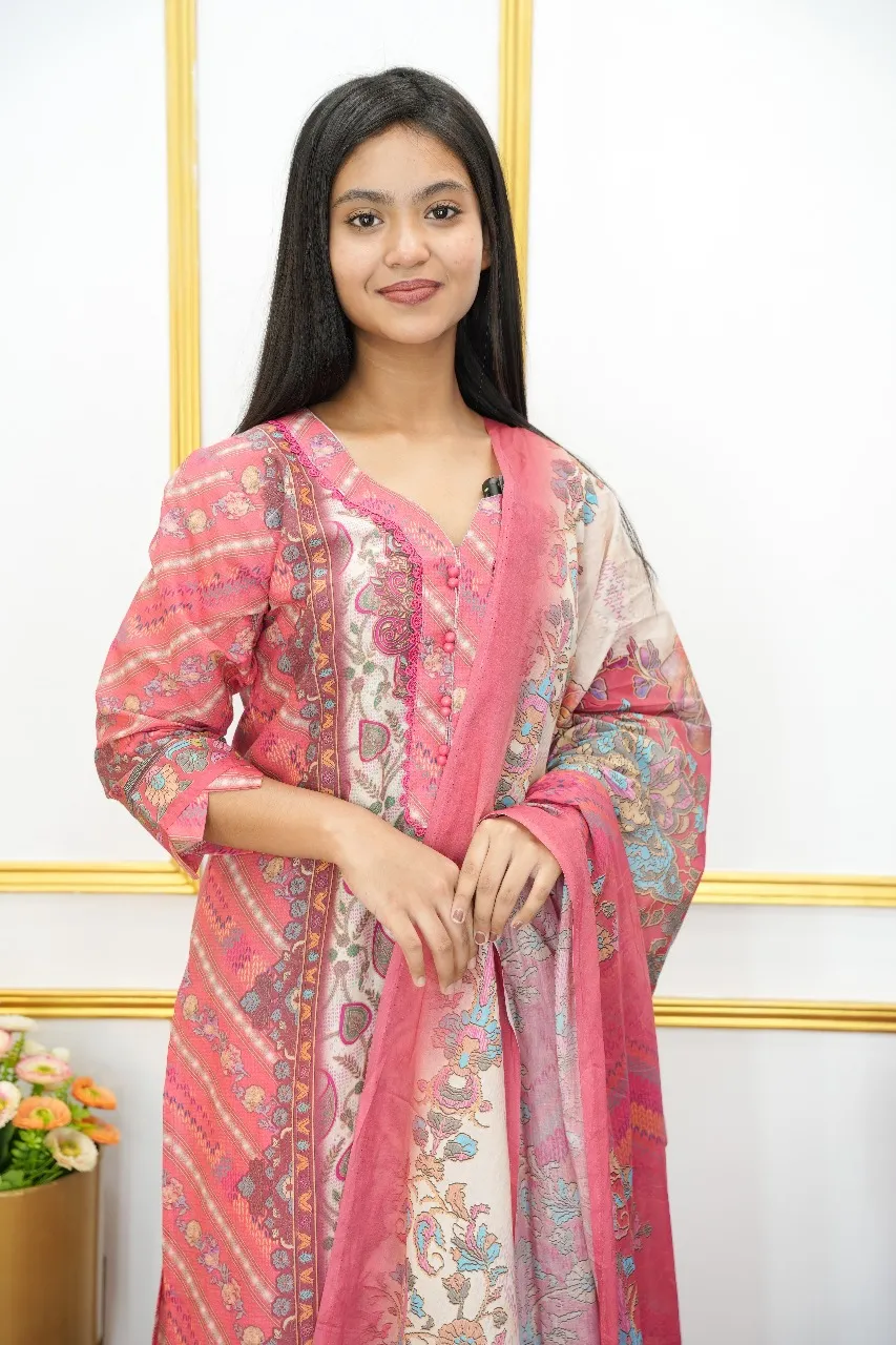 রেডি থ্রি পিস | Digital Printed Ready Three Piece  | Shopping Zone BD | Style #TMF1299MI